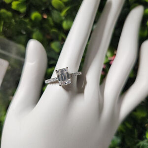Women's  Silver Moissanite Emerald Cut Ring size 7